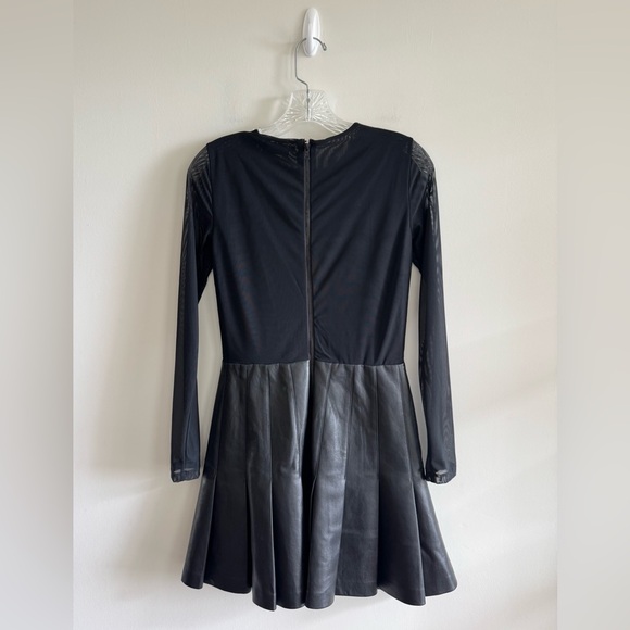 Alice + Olivia Mesh Sleeve Vegan Leather Pleated Mini Dress - Picture 7 of 13